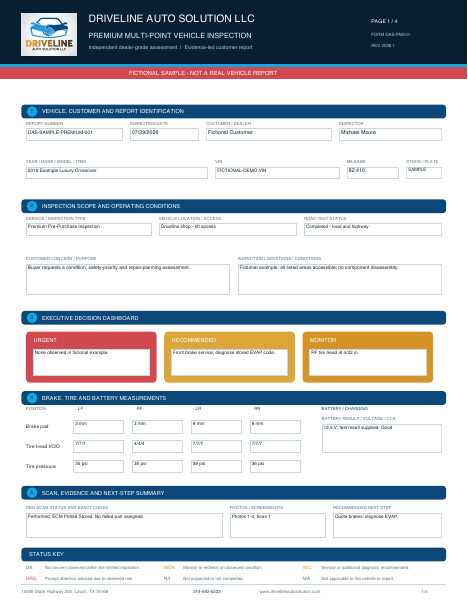 Sample Driveline inspection report